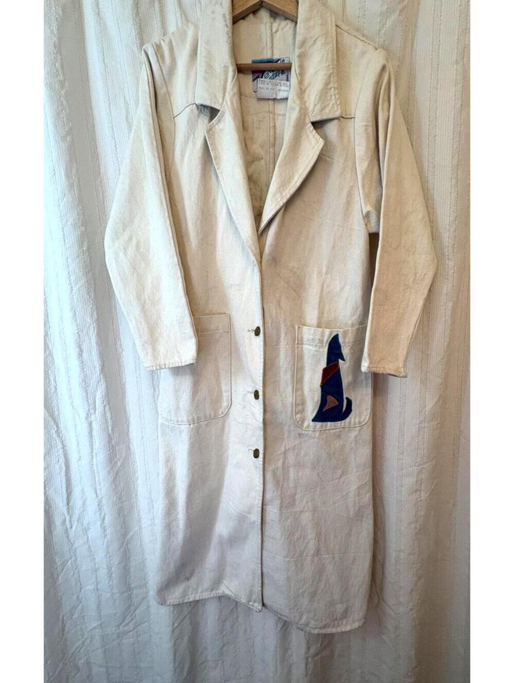 Vintage Vista Santa Fe Cotton Denim Duster Coat with Leather Trim Size 12